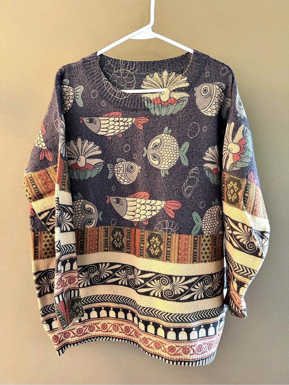 Yesno Artsy Patterned Crew Neck Sweater